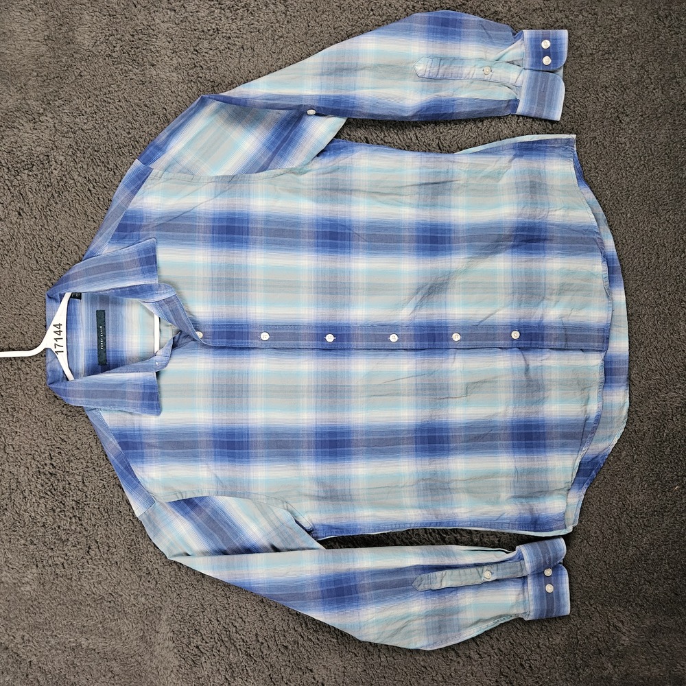 Perry Ellis Shirt Mens Large Plaid Blue Style 4S9SR2062 Croft‎ Classic Urban